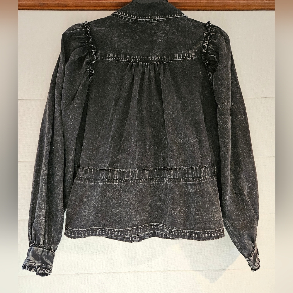 Free People You're All Mine Black Acid-Washed Blouse, Sz. M - Picture 5 of 10